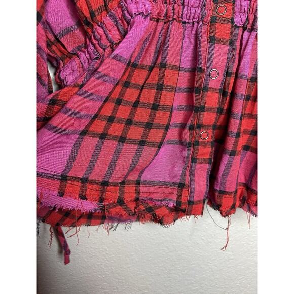 Free People Pacific Dawn Plaid Wool Blend Shirt Drawstring Waist Snap Front Med - Picture 6 of 10